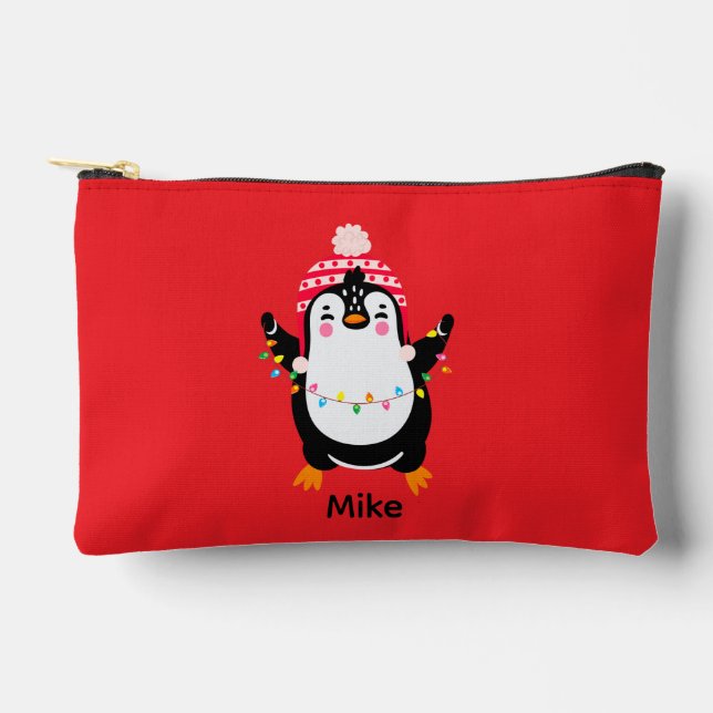 Twinkling Penguin with Christmas Lights Accessory Pouch (Front)