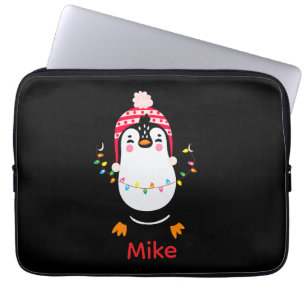 Twinkling Penguin with Christmas Lights Laptop Sleeve