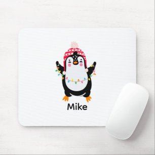 Twinkling Penguin with Christmas Lights Mouse Mat