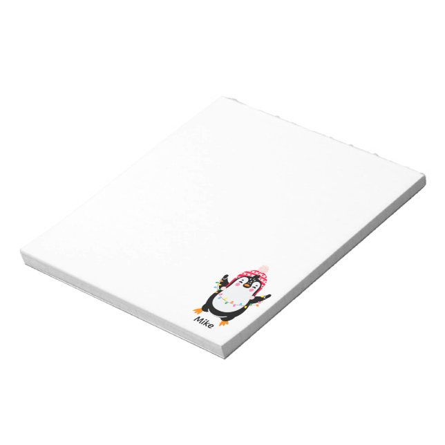 Twinkling Penguin with Christmas Lights Notepad (Rotated)
