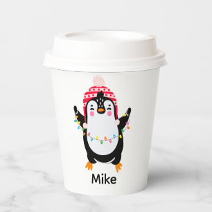Twinkling Penguin with Christmas Lights Paper Cups