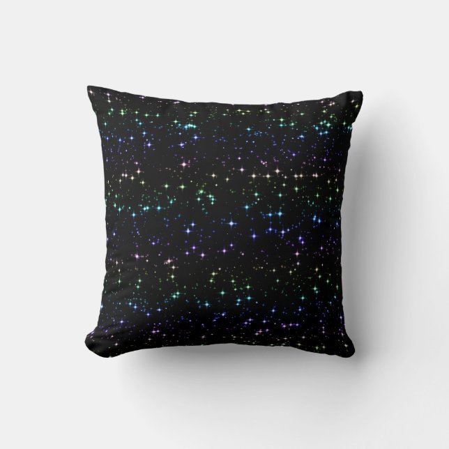 Twinkling Rainbow Glitter Stars in the Night Sky Cushion (Front)