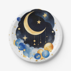 Twinkling Sky Baby Shower Moon & Stars Theme Paper Plate