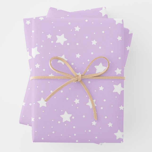 Twinkling Starry Night Sky Pattern Wrapping Paper Sheet (In situ)