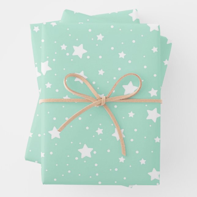 Twinkling Starry Night Sky Pattern Wrapping Paper Sheet (In situ)