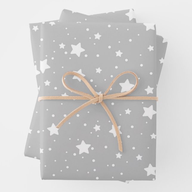 Twinkling Starry Night Sky Pattern Wrapping Paper Sheet (In situ)