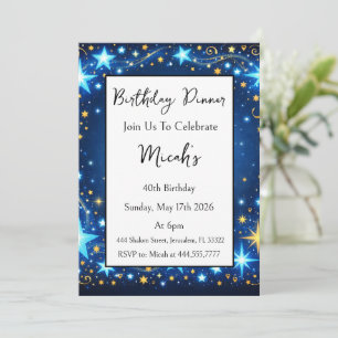 Twinkling Stars Blue Yellow Abstract Modern Luxury Invitation