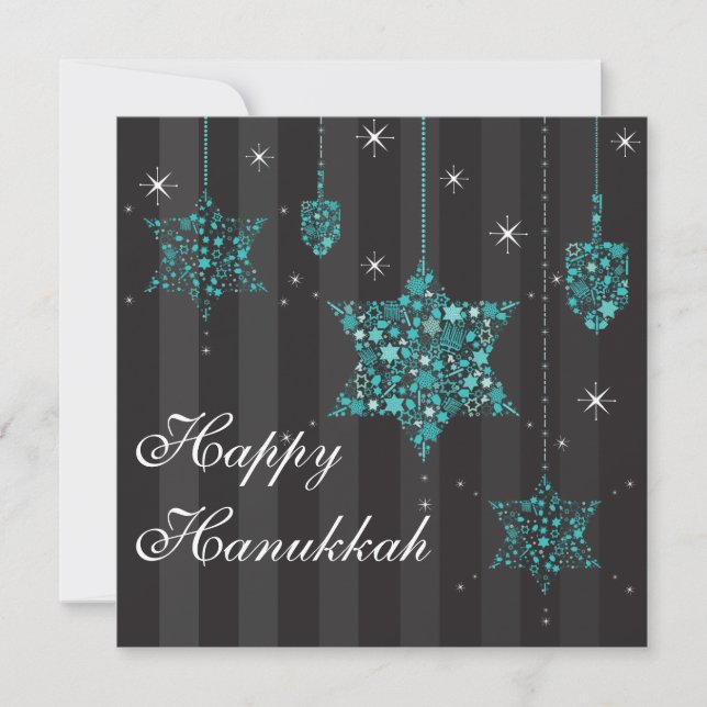Twinkling Stars of David Hanukkah Invitation Card (Front)