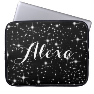 Twinkling Stars on Black Laptop Sleeve