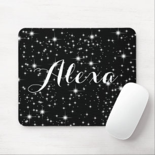 Twinkling Stars on Black   Mouse Mat