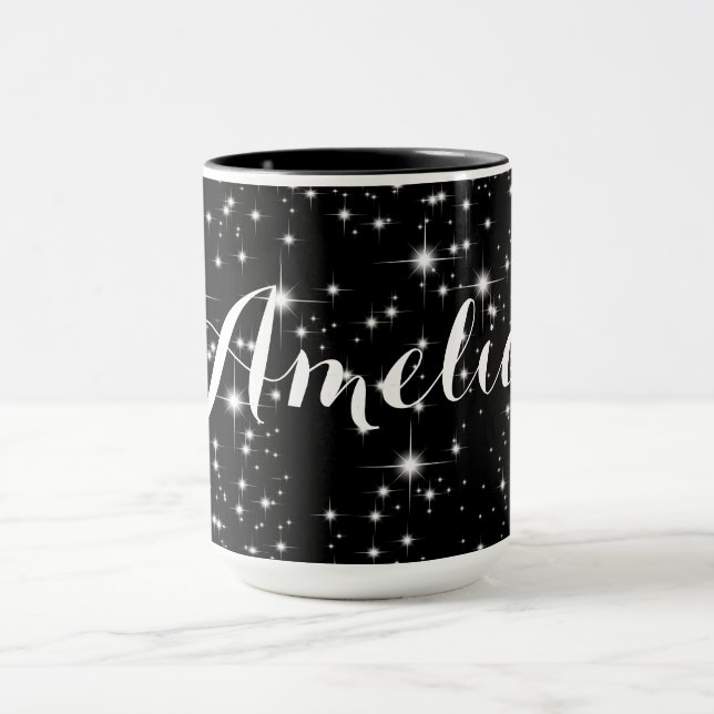 Twinkling Stars on Black  Mug (Center)