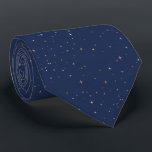 Twinkling Stars Pattern Rose Gold Navy Blue Tie<br><div class="desc">This trendy necktie features a subtle pattern of tiny twinkling stars in rose gold faux foil on a navy blue background. Ideal for groomsmen in a navy blue and rose gold themed wedding.</div>