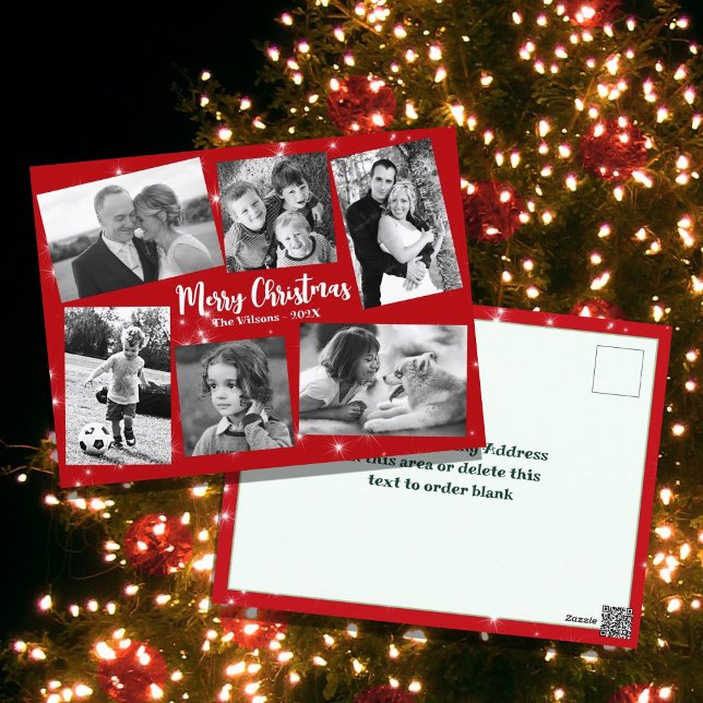 Twinkling Stars Photo Collage Merry Christmas Postcard (Creator Uploaded)
