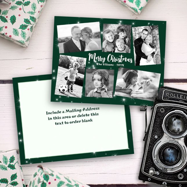 Twinkling Stars Photo Collage Merry Christmas Postcard (Creator Uploaded)