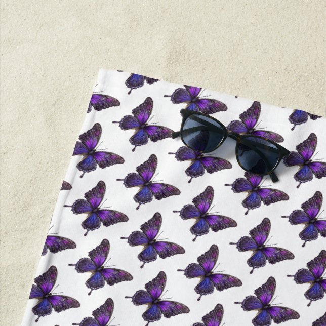 Twinkling Wings: Purple Sparkle Butterfly Beach Towel (In Situ)