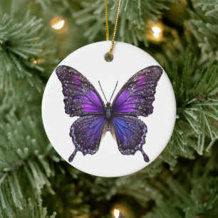 Twinkling Wings: Purple Sparkle Butterfly Ceramic Tree Decoration