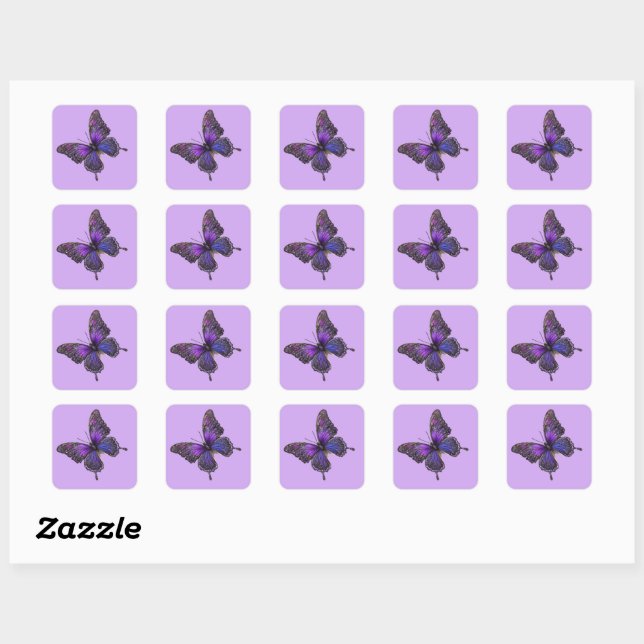 Twinkling Wings: Purple Sparkle Butterfly Square Sticker (Sheet)