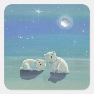 Twinkling Winter Cute Polar Bear Cubs Stickers