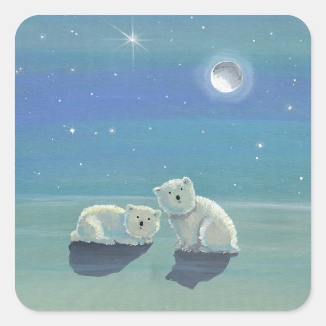Twinkling Winter Cute Polar Bear Cubs Stickers (Front)