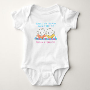 Twinnies Double the Diapers Double the fun Baby Bodysuit
