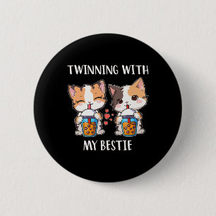 Twinning With My Bestie Cat Lovers  6 Cm Round Badge