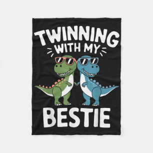 Twinning With My Bestie Funny Dinosaur Best Friend Fleece Blanket