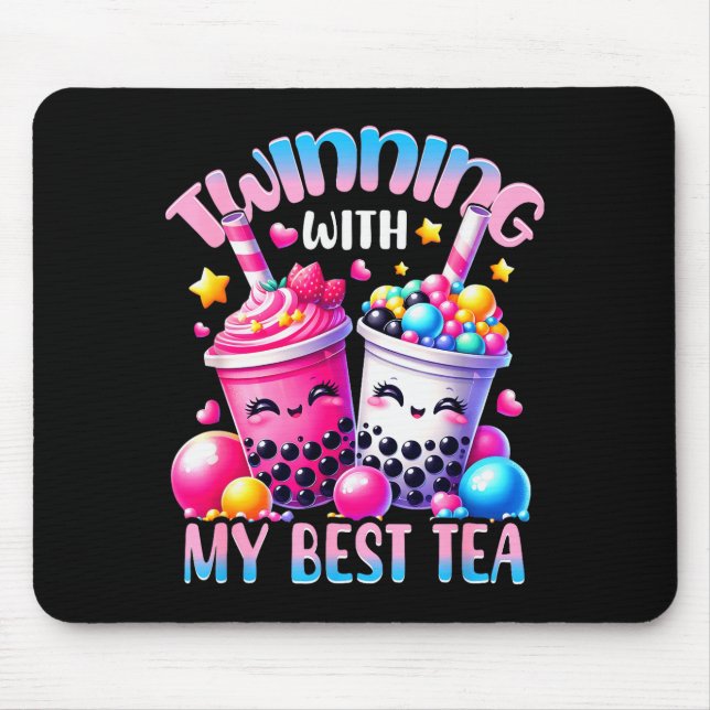 Twinning With My Tea Bubble Tea Boba Ie Friendship Mouse Mat (Front)