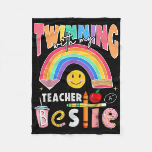 Twinning With My Teacher Bestie Funny Teacher Back Fleece Blanket