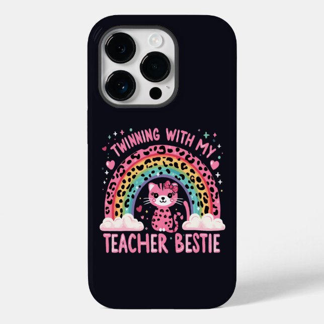Twinning With My Teacher Bestie Rainbow Cat Lover Case-Mate iPhone Case (Back)