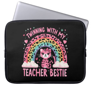 Twinning With My Teacher Bestie Rainbow Cat Lover Laptop Sleeve