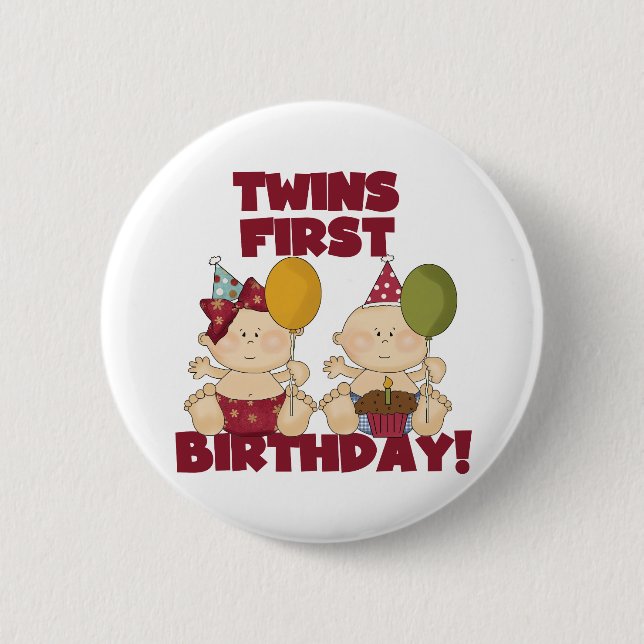 Twins 1st Birthday Boy/Girl T-shirts and Gifts 6 Cm Round Badge (Front)