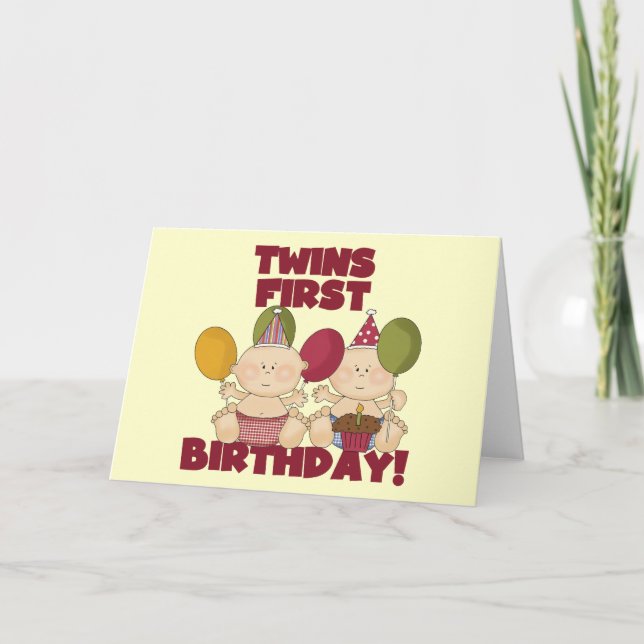 Twins 1st Birthday - Boys T-shirts and Gifts Card (Front)