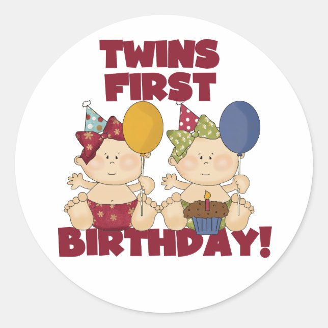 Twins 1st Birthday - Girls Tshirts and Gifts Classic Round Sticker (Front)