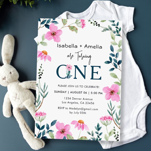 Twins 1st Birthday Party Wildflowers Theme Invitation (Creator Uploaded)