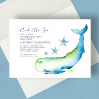 Twins 1st Birthday Watercolor Whale Starfish