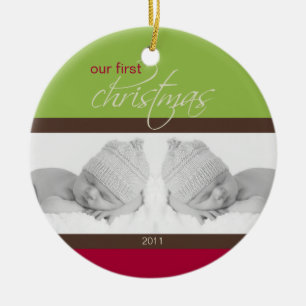 Twins 1st Christmas Custom Ornament (green)