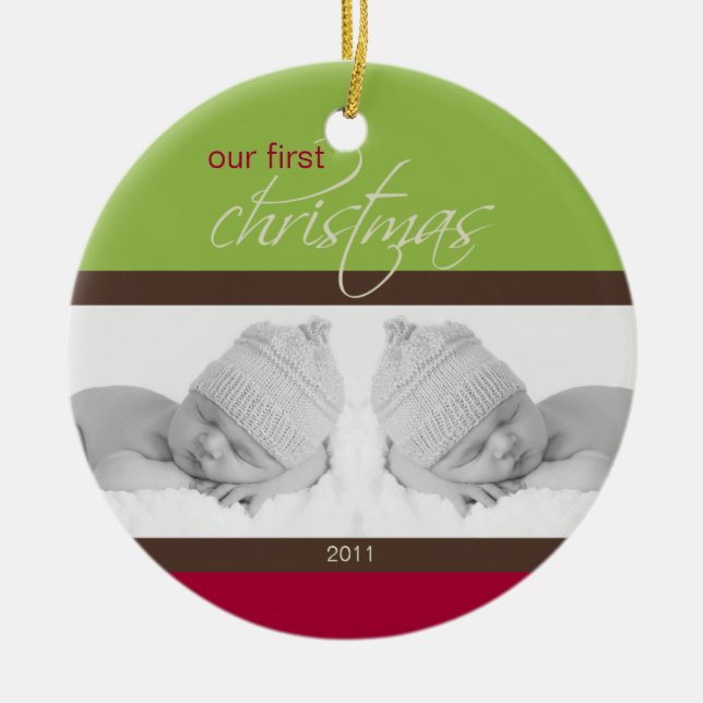 Twins 1st Christmas Custom Ornament (green) (Front)