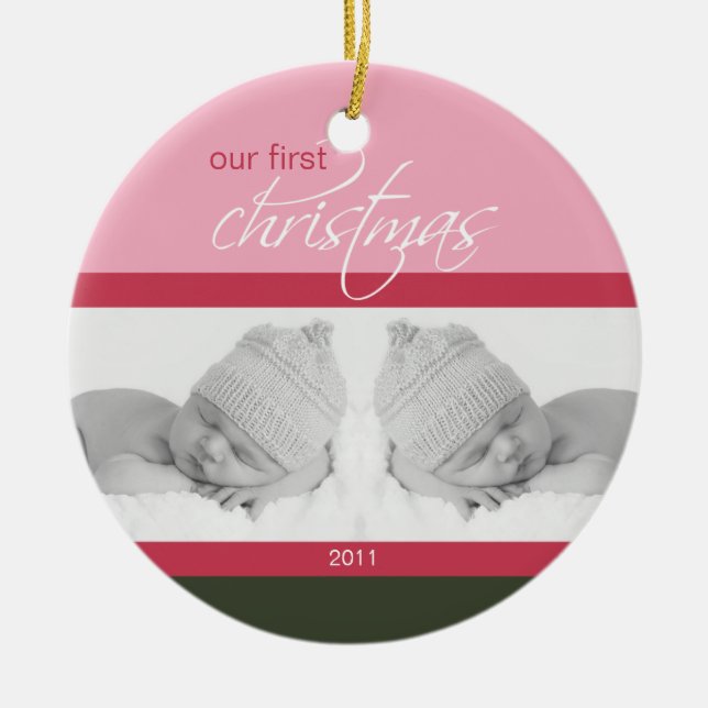 Twins 1st Christmas Custom Ornament (pink) (Front)
