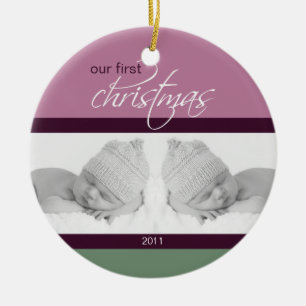 Twins 1st Christmas Custom Ornament (plum)