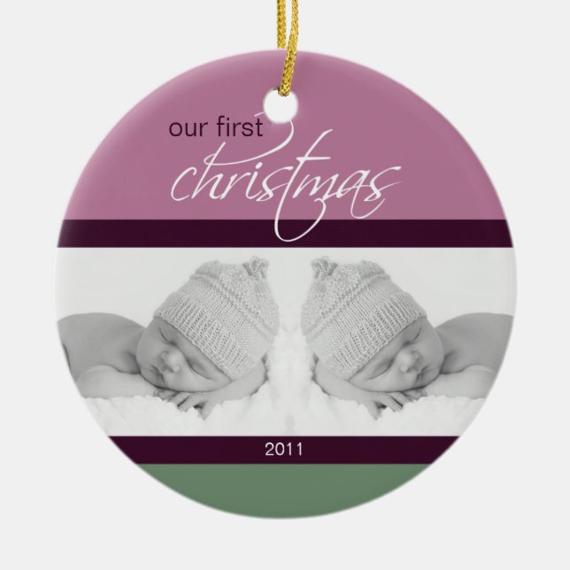 Twins 1st Christmas Custom Ornament (plum) (Front)