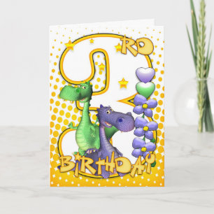 Twins 3rd Birthday Card - Cute Little Dragons