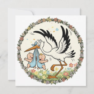 Twins and Stork Vintage Design Save The Date