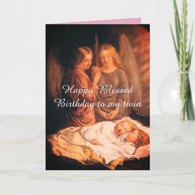 Twins Angel Birthday greeting Holiday Card (Front)