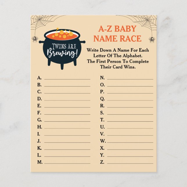 Twins are Brewing Halloween Baby Name Race Game (Front)