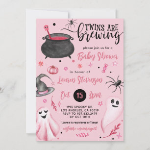 Twins are Brewing Halloween Baby Shower  Invitation