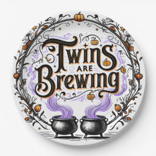 Twins Are Brewing Halloween Baby Shower Plate