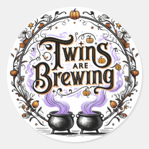 Twins Are Brewing Halloween Baby Shower Round Stic Classic Round Sticker