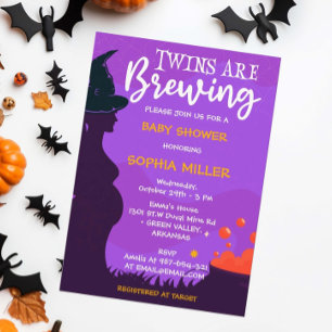 Twins are Brewing Halloween Witch Baby Shower Invi Invitation