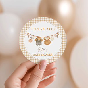 Twins Autumn Clothes Pumpkin Baby Shower Classic Round Sticker