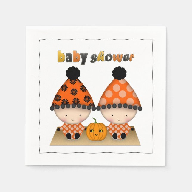 Twins Autumn Fall Halloween Baby Shower Napkin (Front)